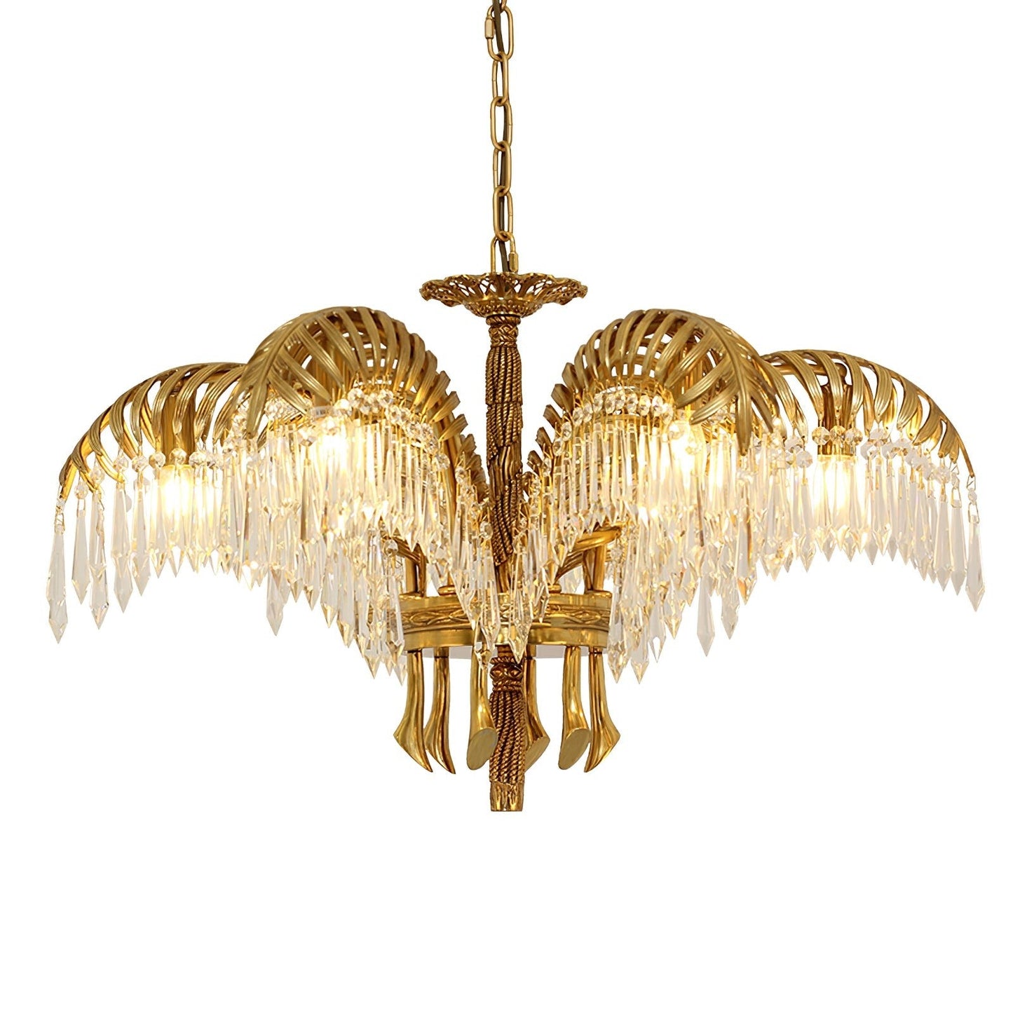 Luxury Palm Leaf Brass & Crystal Chandelier