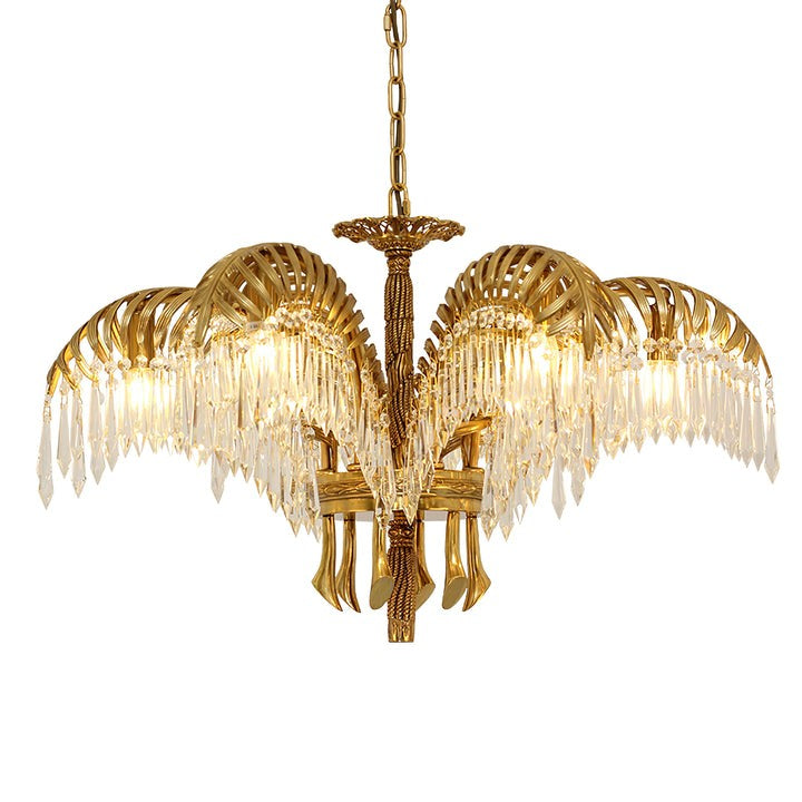 Luxury Palm Leaf Brass & Crystal Chandelier
