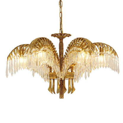 Luxury Palm Leaf Brass & Crystal Chandelier
