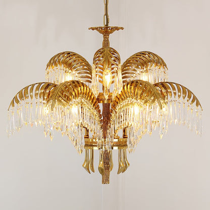 Luxury Palm Leaf Brass & Crystal Chandelier