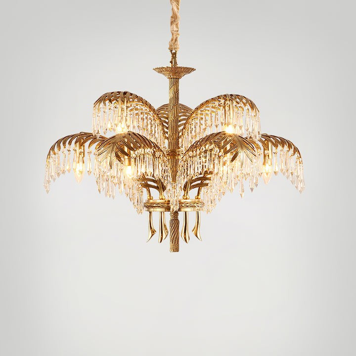 Luxury Palm Leaf Brass & Crystal Chandelier