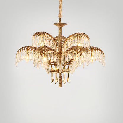 Luxury Palm Leaf Brass & Crystal Chandelier