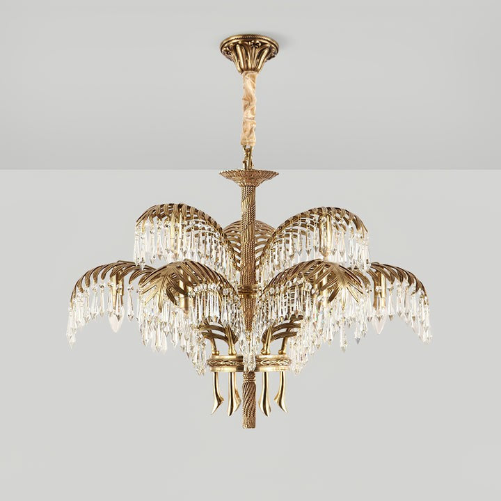 Luxury Palm Leaf Brass & Crystal Chandelier