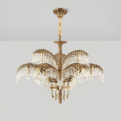 Luxury Palm Leaf Brass & Crystal Chandelier