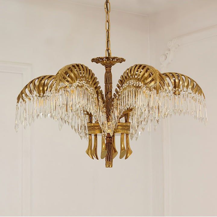 Luxury Palm Leaf Brass & Crystal Chandelier