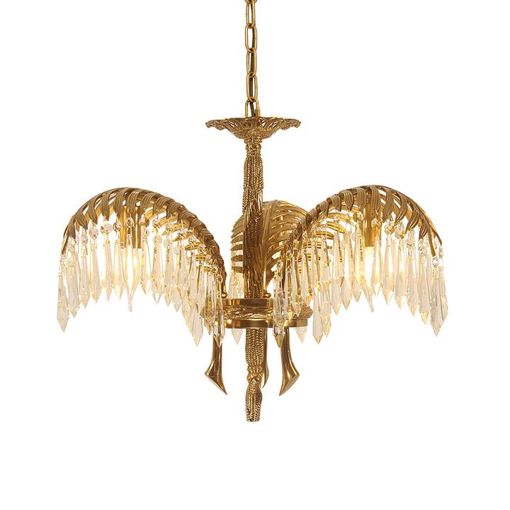 Luxury Palm Leaf Brass & Crystal Chandelier