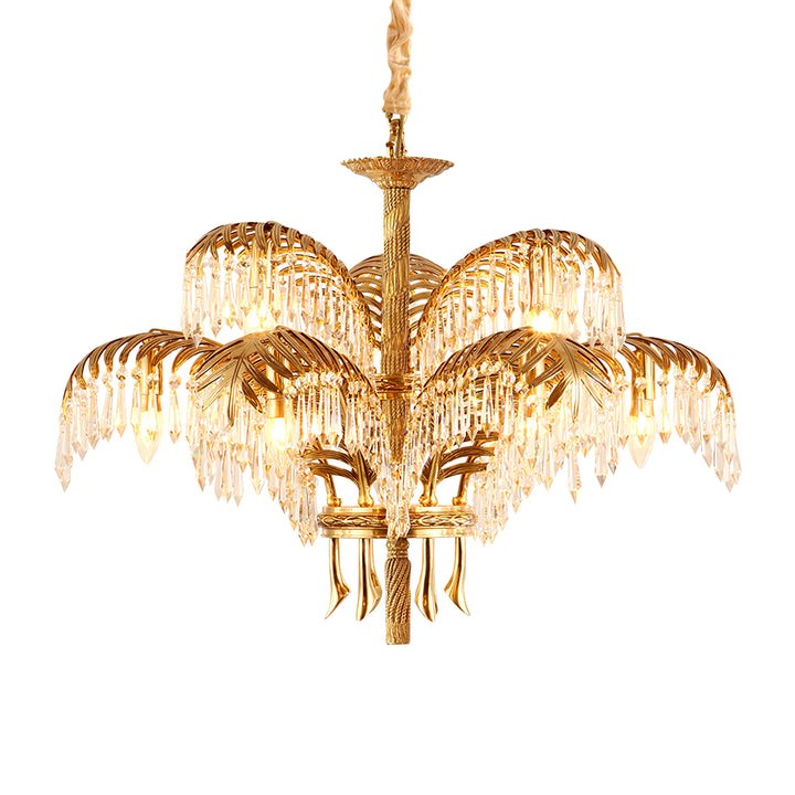 Luxury Palm Leaf Brass & Crystal Chandelier