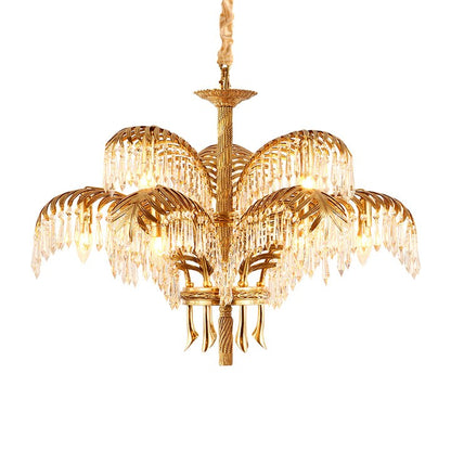 Luxury Palm Leaf Brass & Crystal Chandelier