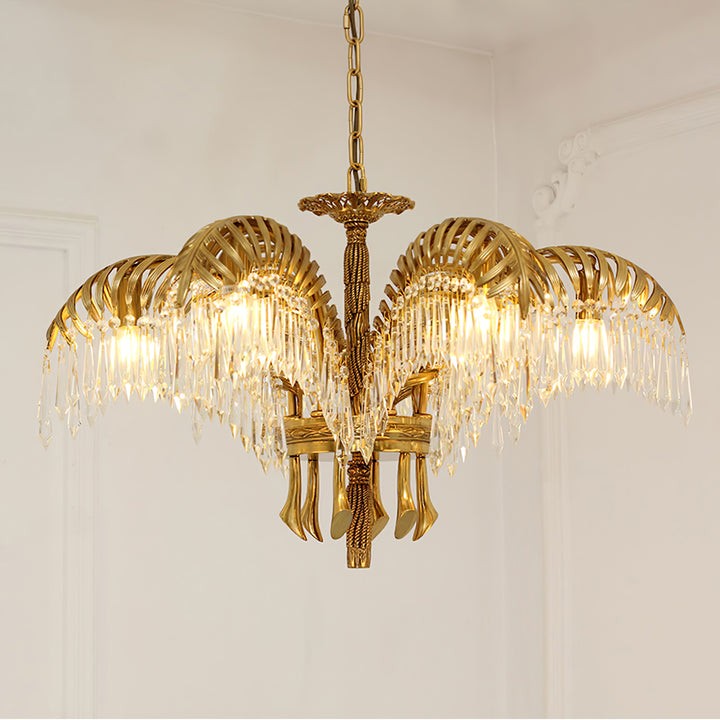 Luxury Palm Leaf Brass & Crystal Chandelier