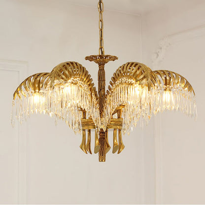 Luxury Palm Leaf Brass & Crystal Chandelier