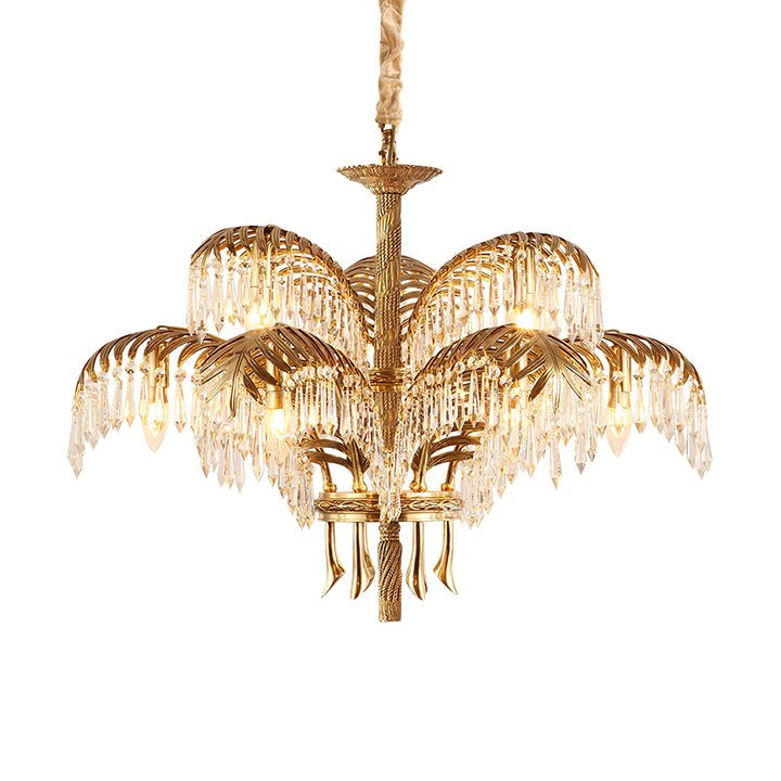 Luxury Palm Leaf Brass & Crystal Chandelier