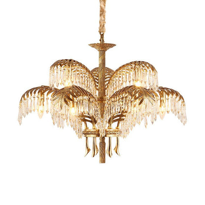Luxury Palm Leaf Brass & Crystal Chandelier