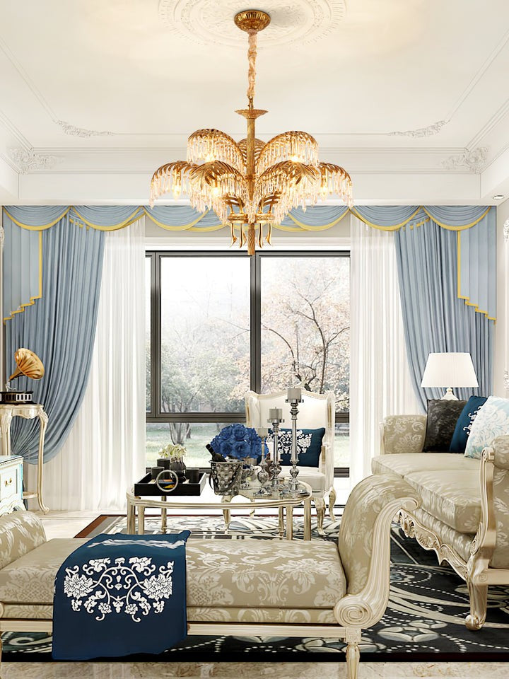 Luxury Palm Leaf Brass & Crystal Chandelier