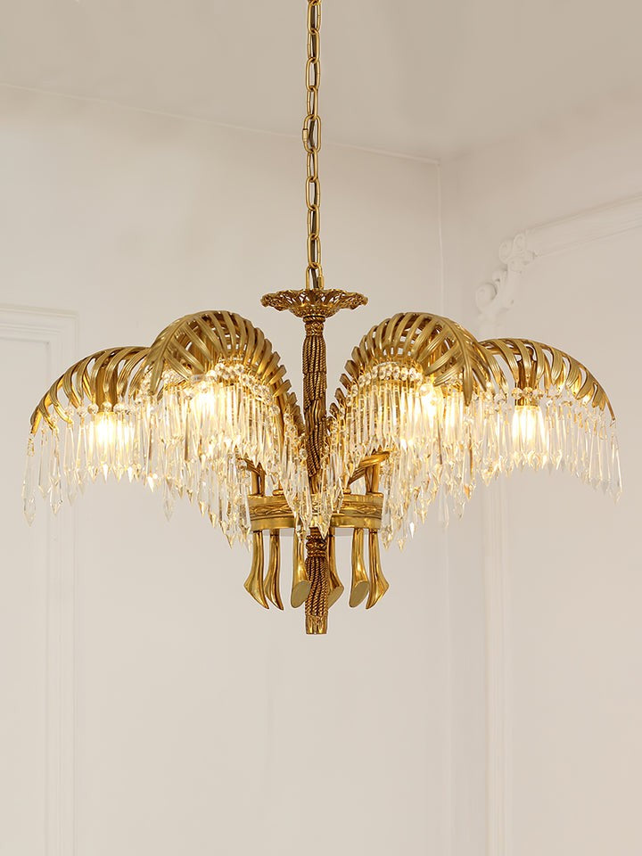 Luxury Palm Leaf Brass & Crystal Chandelier