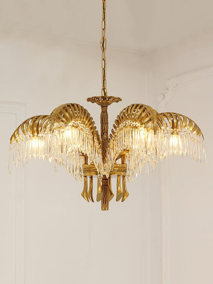 Luxury Palm Leaf Brass & Crystal Chandelier