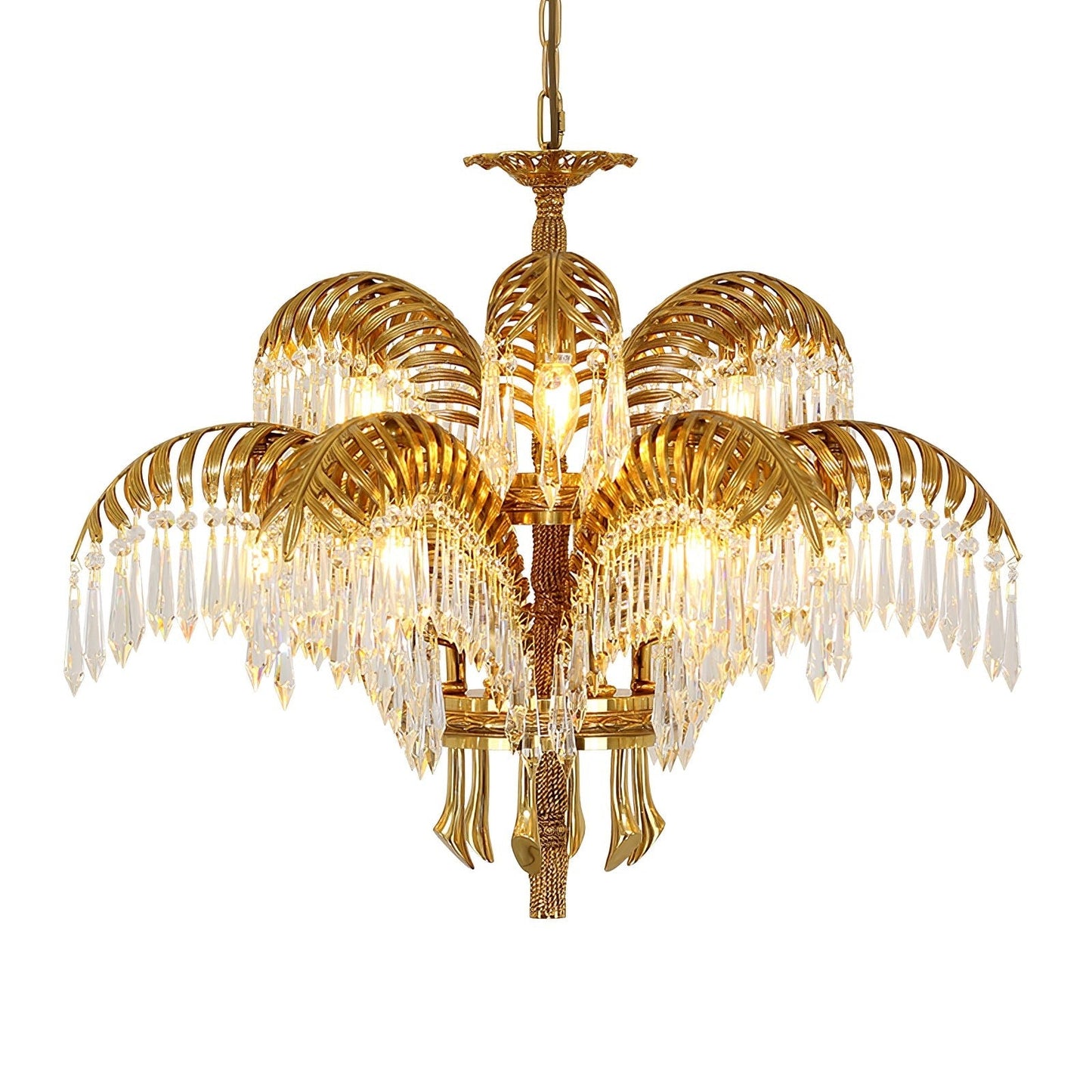 Luxury Palm Leaf Brass & Crystal Chandelier