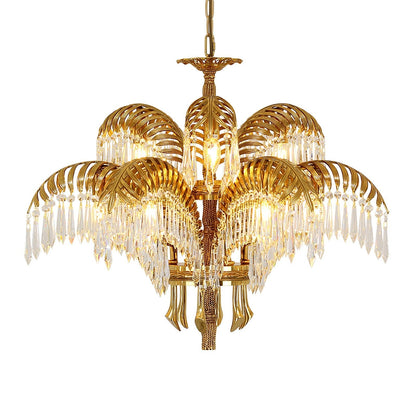 Luxury Palm Leaf Brass & Crystal Chandelier