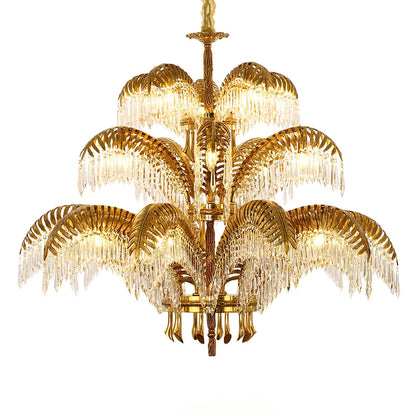 Luxury Palm Leaf Brass & Crystal Chandelier