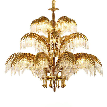 Luxury Palm Leaf Brass & Crystal Chandelier