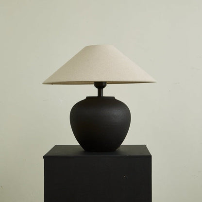 Matte Black Ceramic Table Lamp with Linen Shade
