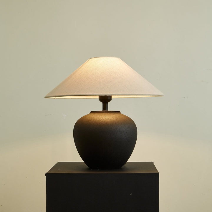 Matte Black Ceramic Table Lamp with Linen Shade