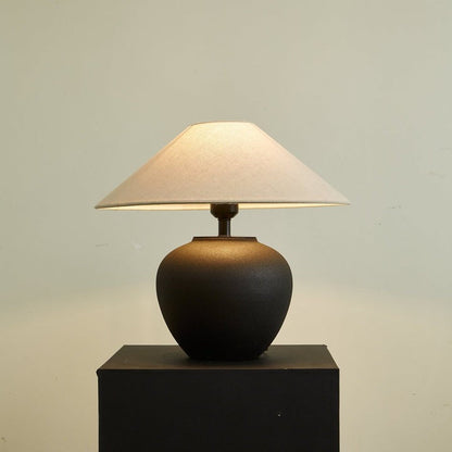 Matte Black Ceramic Table Lamp with Linen Shade