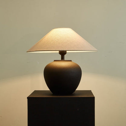 Matte Black Ceramic Table Lamp with Linen Shade