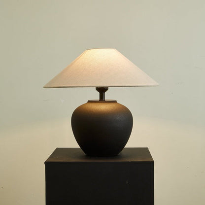 Matte Black Ceramic Table Lamp with Linen Shade