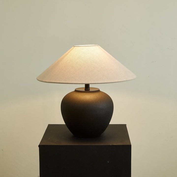 Matte Black Ceramic Table Lamp with Linen Shade