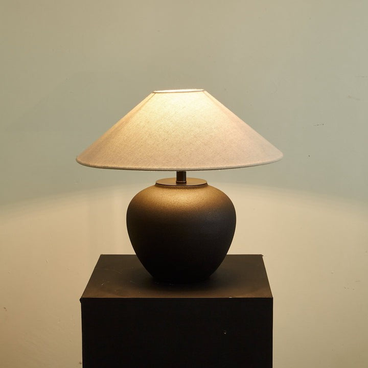 Matte Black Ceramic Table Lamp with Linen Shade