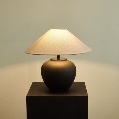 Matte Black Ceramic Table Lamp with Linen Shade
