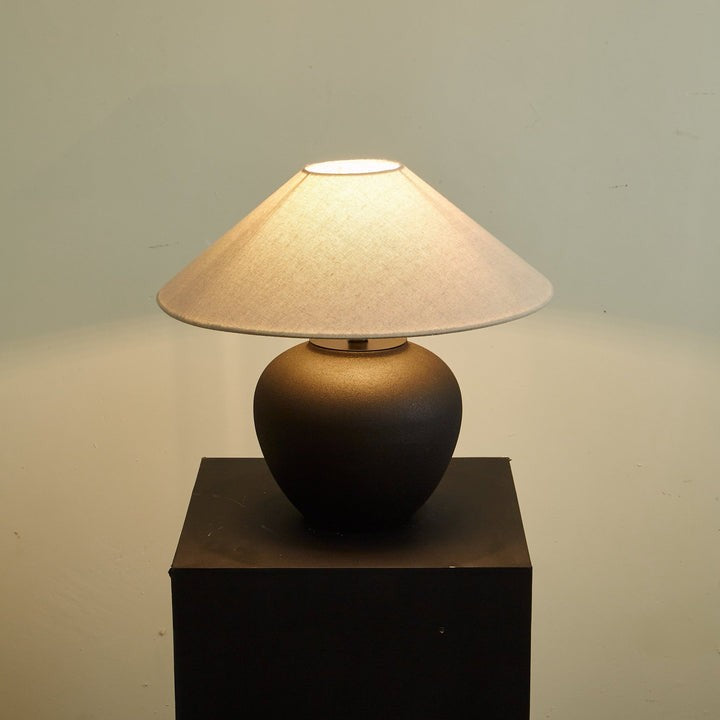Matte Black Ceramic Table Lamp with Linen Shade