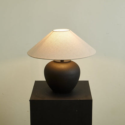 Matte Black Ceramic Table Lamp with Linen Shade