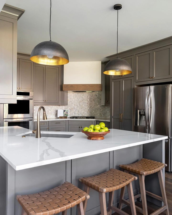 Matte Black Dome Pendant Light with Gold Interior