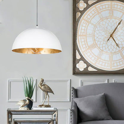 Matte Black Dome Pendant Light with Gold Interior