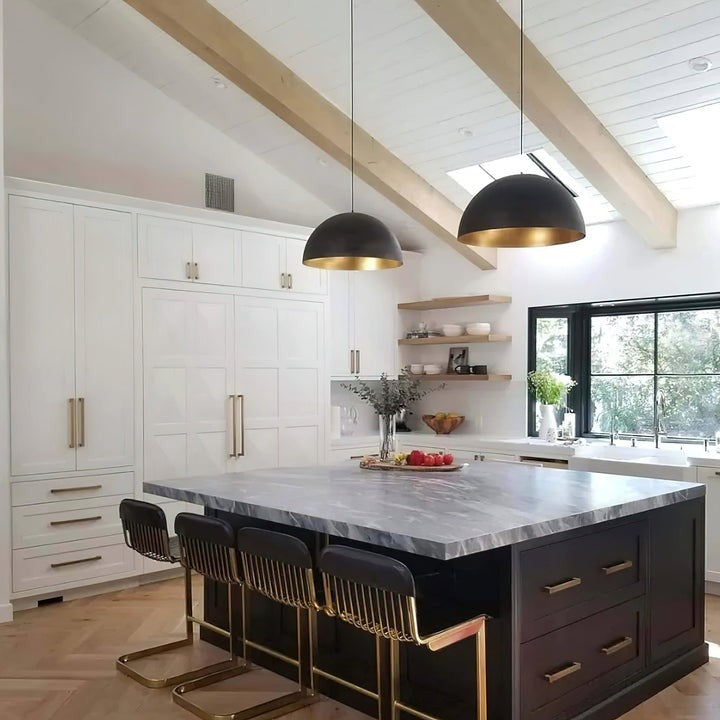 Matte Black Dome Pendant Light with Gold Interior
