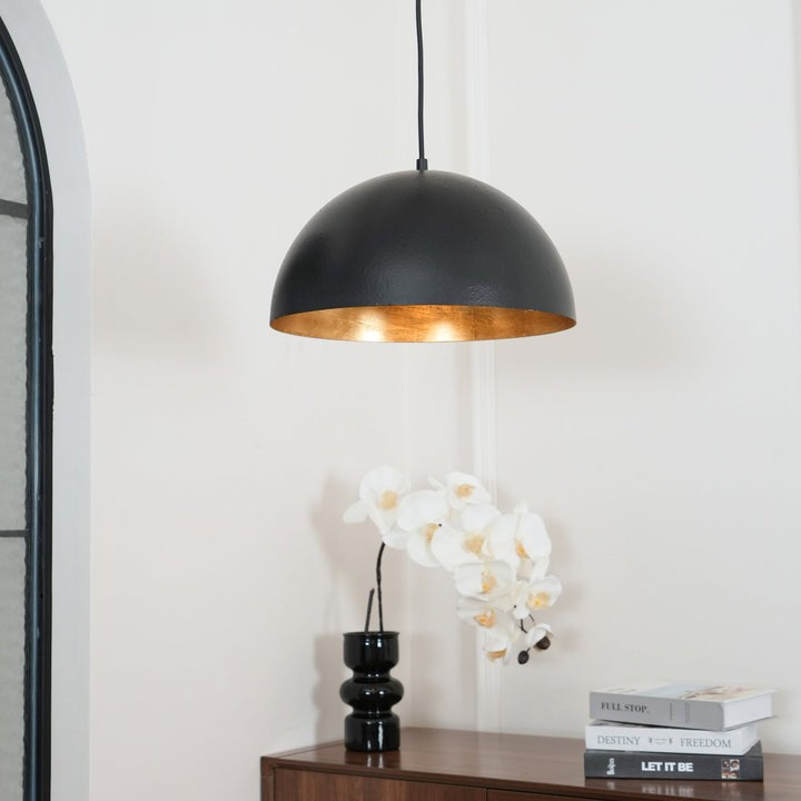Matte Black Dome Pendant Light with Gold Interior