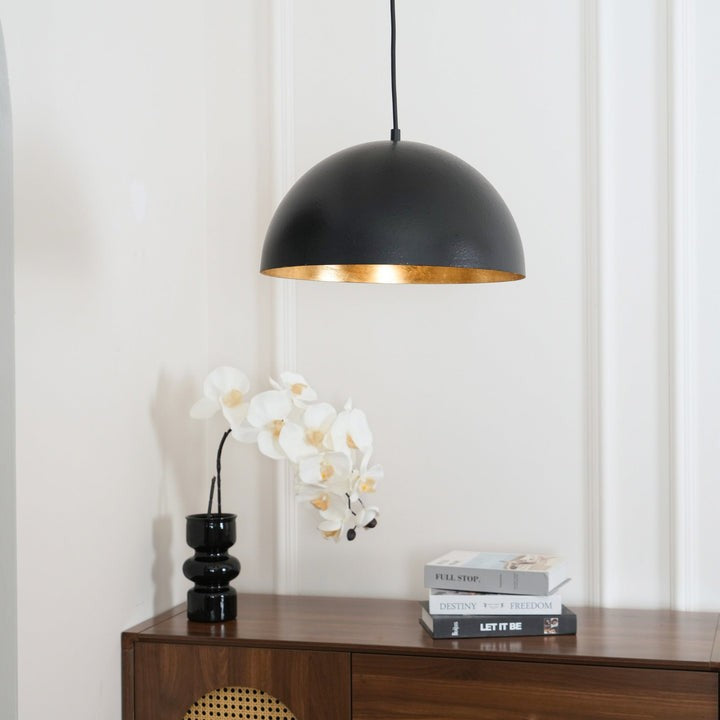 Matte Black Dome Pendant Light with Gold Interior