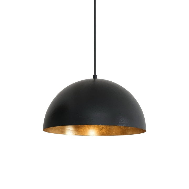 Matte Black Dome Pendant Light with Gold Interior