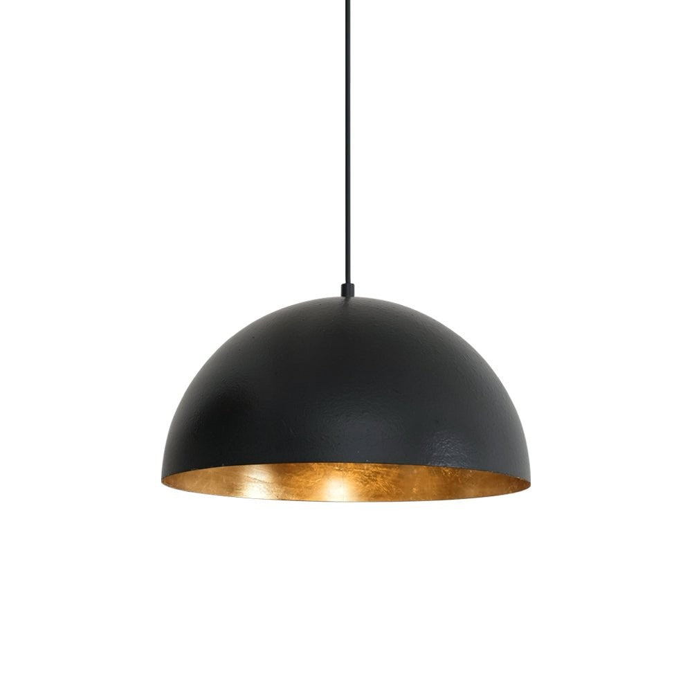 Matte Black Dome Pendant Light with Gold Interior