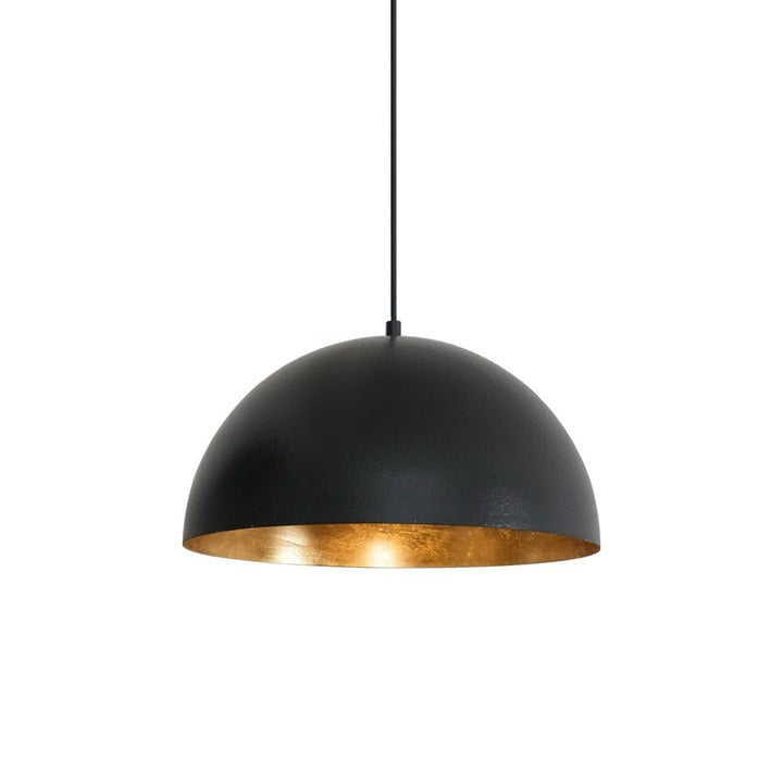 Matte Black Dome Pendant Light with Gold Interior