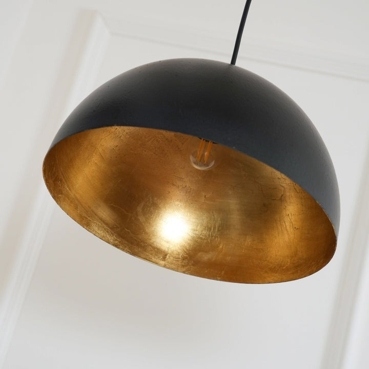 Matte Black Dome Pendant Light with Gold Interior