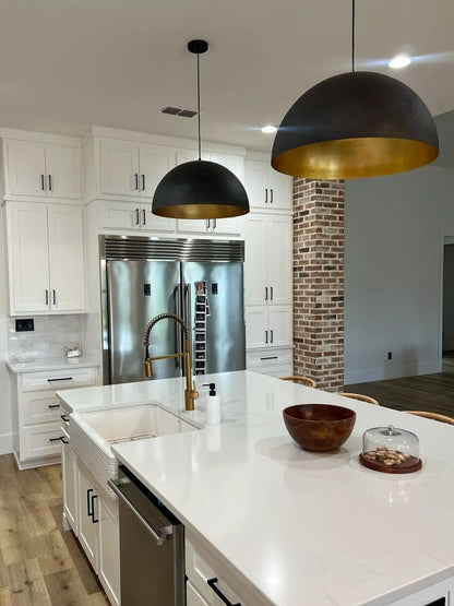 Matte Black Dome Pendant Light with Gold Interior