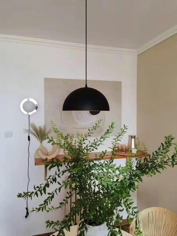 Matte Black Dome Pendant Light with Gold Interior
