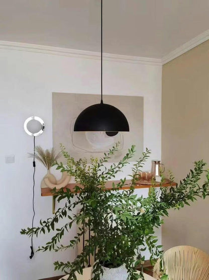 Matte Black Dome Pendant Light with Gold Interior