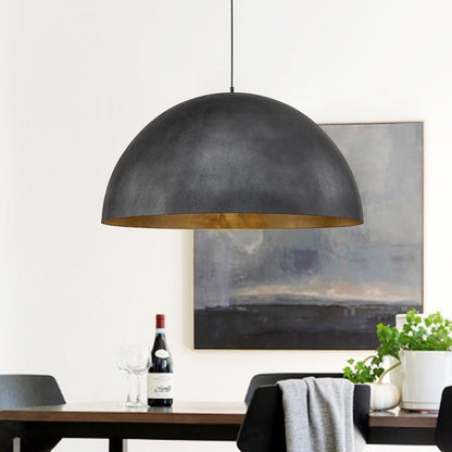 Matte Black Dome Pendant Light with Gold Interior