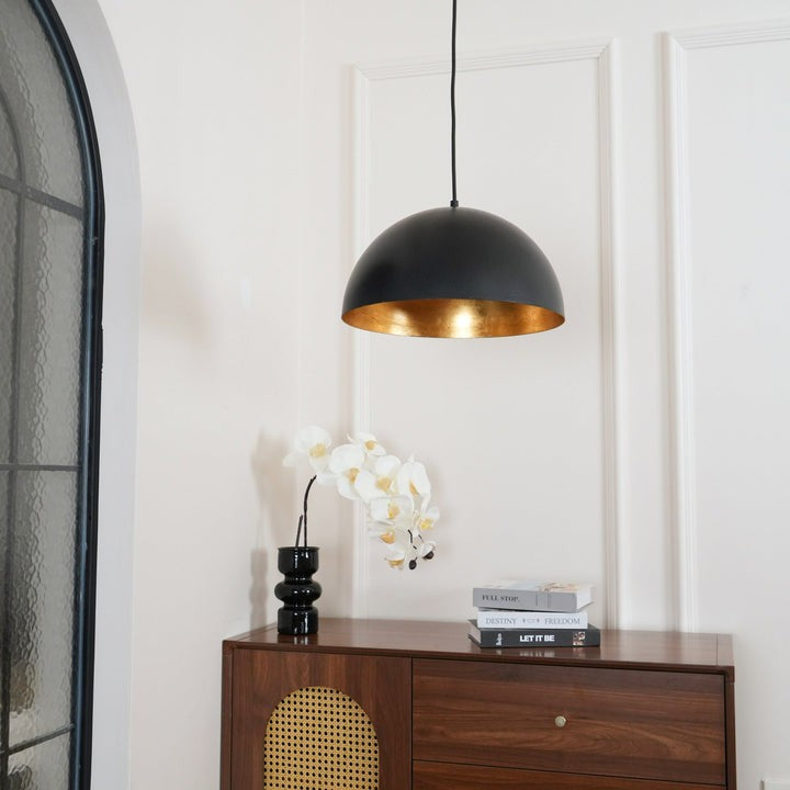 Matte Black Dome Pendant Light with Gold Interior