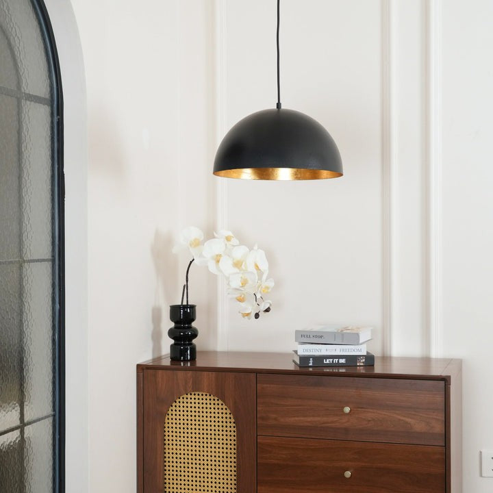 Matte Black Dome Pendant Light with Gold Interior