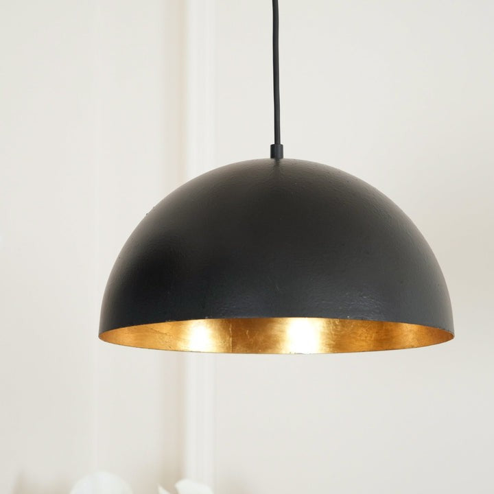 Matte Black Dome Pendant Light with Gold Interior