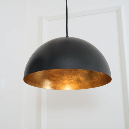 Matte Black Dome Pendant Light with Gold Interior